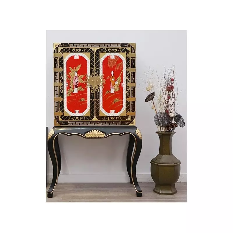 Armoire chinoise laquée motifs geishas