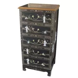 Commode chinoise laque noire 5 tiroirs