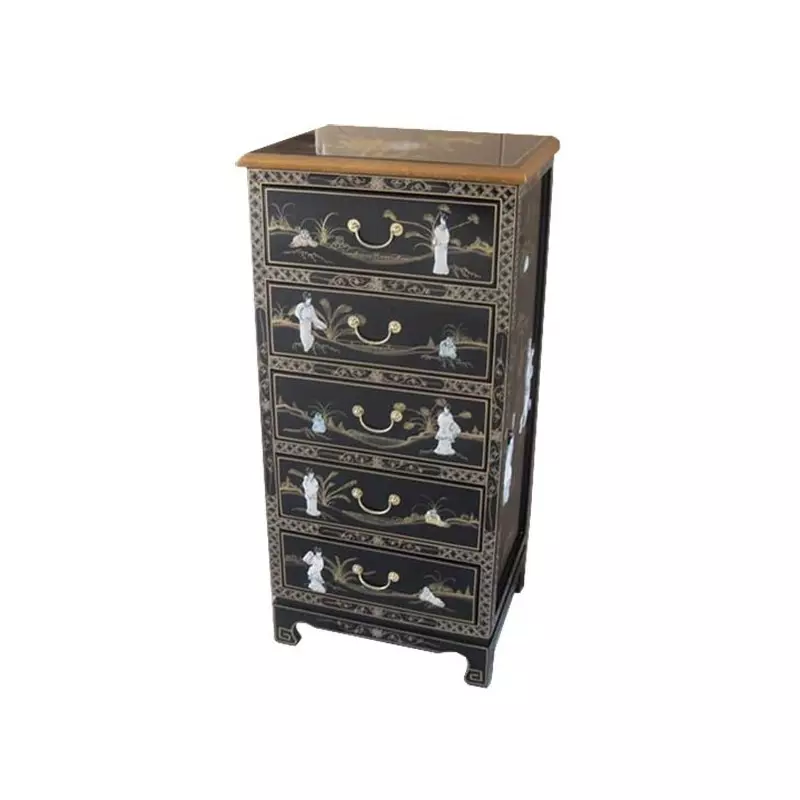 Commode chinoise laque noire 5 tiroirs