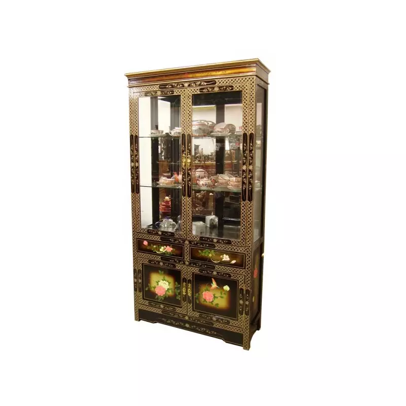 Vitrine chinoise laquée 2 portes avec miroir