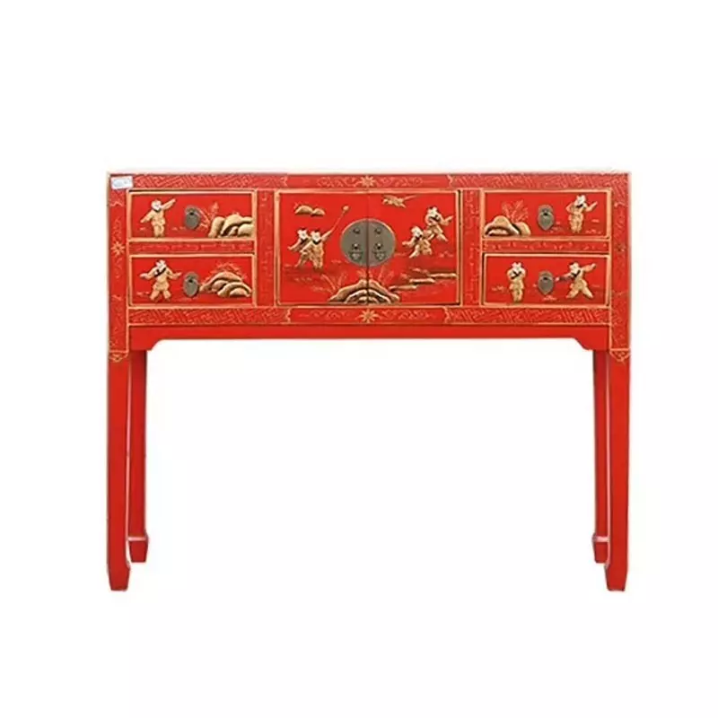 Console chinoise rouge peinte artisanalement