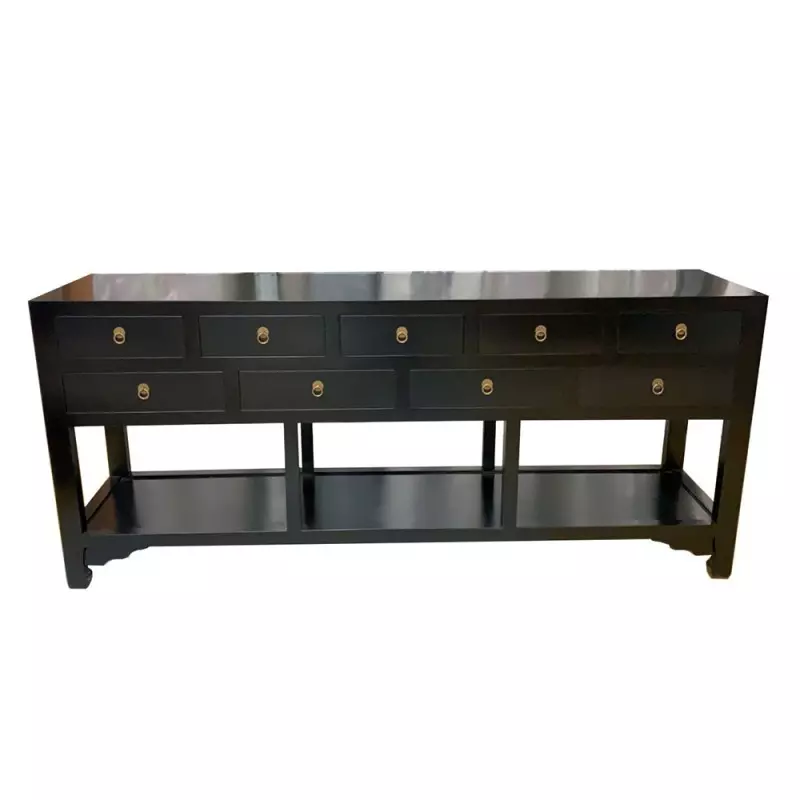 Console chinoise buffet noir 9 tiroirs