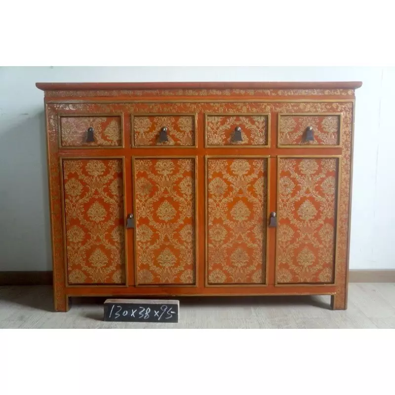 Buffet tibétain rouge motifs floraux - Disponible 08.22