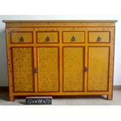 Buffet tibétain jaune motifs floraux