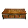 Table basse tibétaine 8T verte et rouge motifs floraux