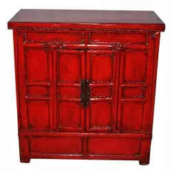 Buffet chinois ancien rouge patiné