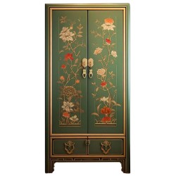 Armoire chinoise bleue fleurs de pivoine