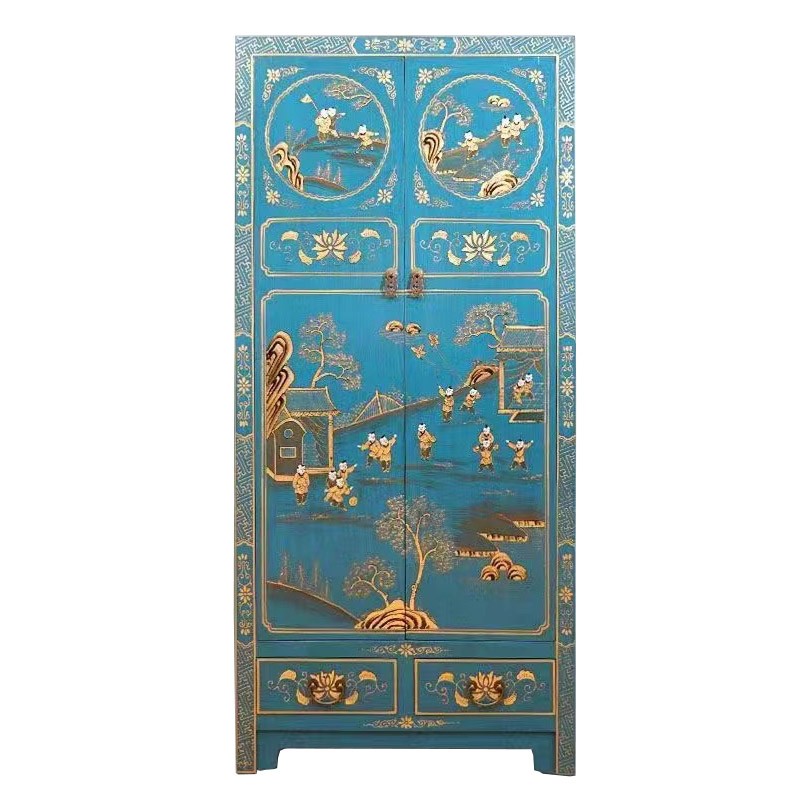 Armoire chinoise bleue aux mille enfants