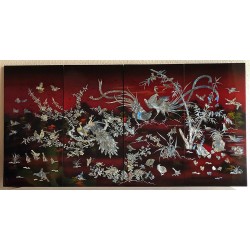 Set de 4 tableaux vietnamiens - Les oiseaux de paradis en incrustation de nacre