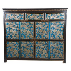 Buffet tibétain bleu motifs floraux