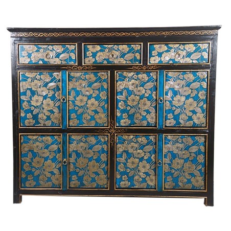 Buffet tibétain bleu motifs floraux