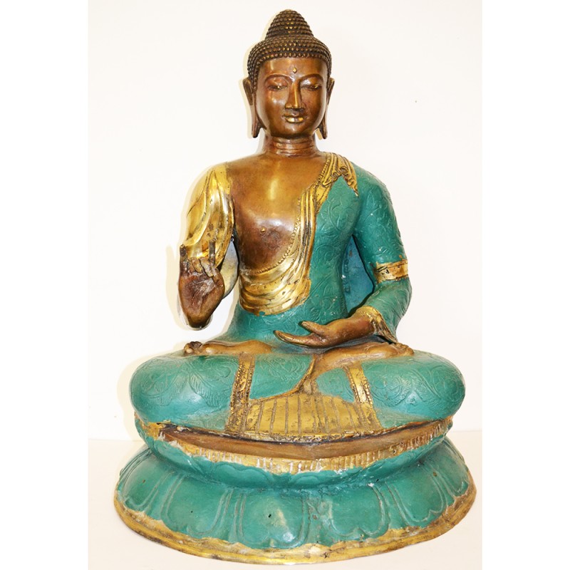 Statue bouddha bronze peint