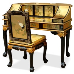 Bureau chinois laque dorée et sa chaise