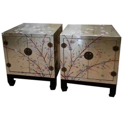 Chevet chinois laque dorée 2 tiroirs 43x28x61