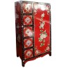 Armoire chinoise laquée rouge 1 porte 5 tiroirs 70x35x120