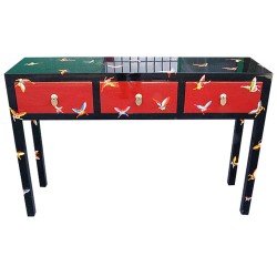 Console laque rouge papillons dorés 110x35x85