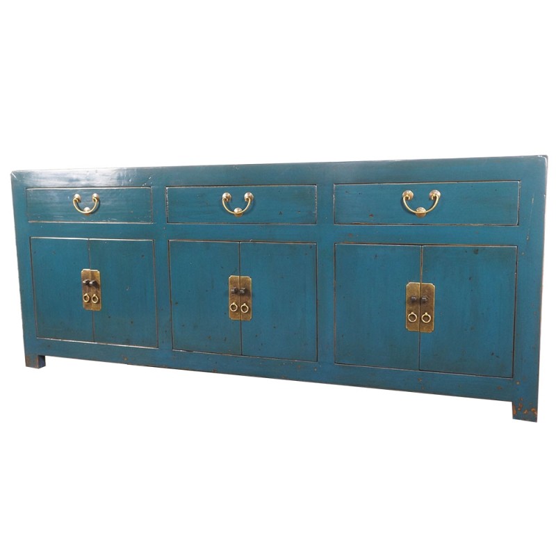 Buffet chinois bleu 6 portes 3 tiroirs