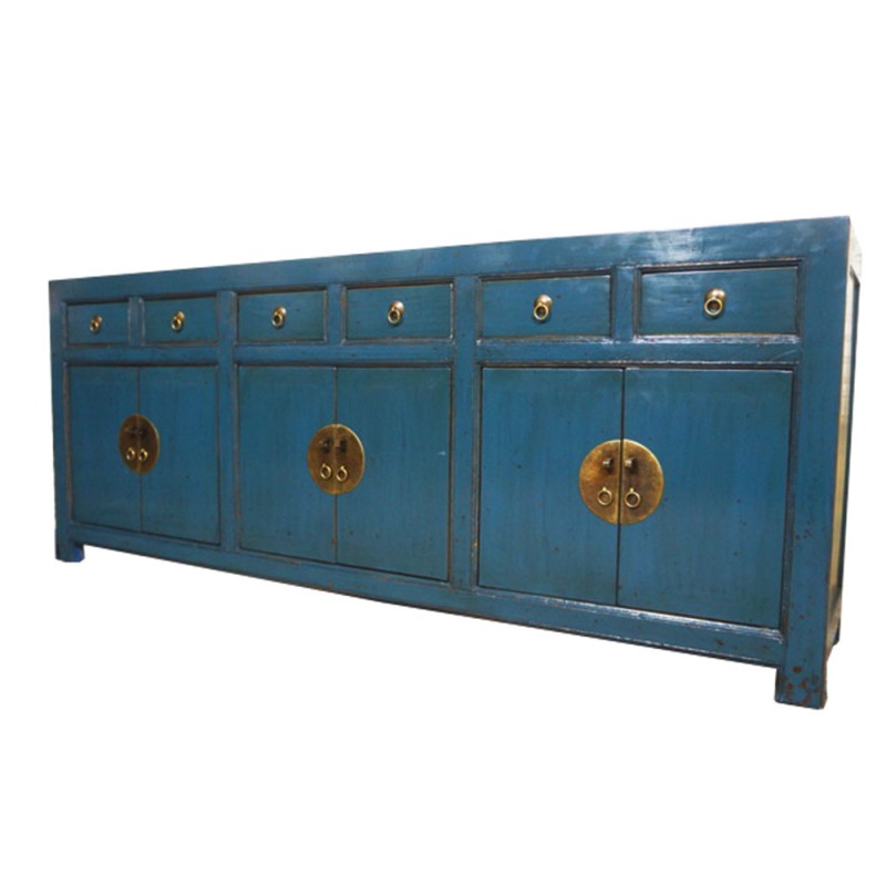 Grand buffet chinois bleu 6 portes 6 tiroirs