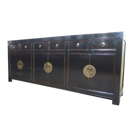 Grand buffet chinois noir 6 portes 6 tiroirs