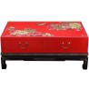 Table basse chinoise laquée rouge 2 tiroirs