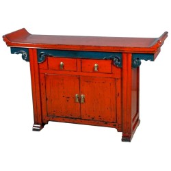 Buffet chinois pagode rouge avec longeron noir