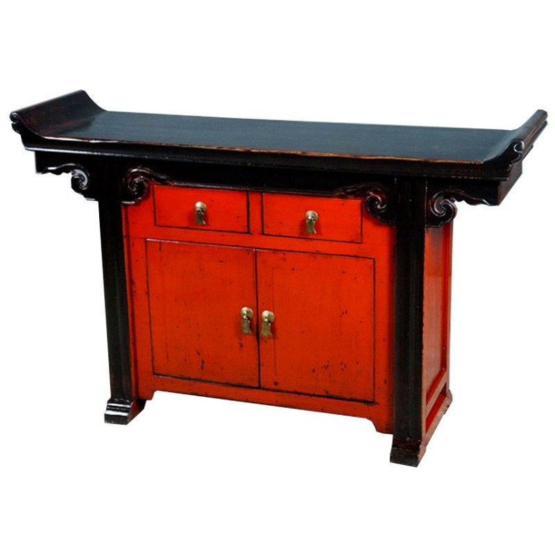 Buffet chinois pagode rouge et noir