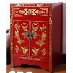 Meuble d'appoint chinois rouge papillons