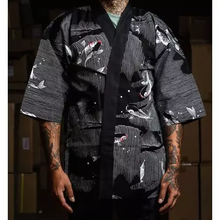 Kimono japonais Happi coton noir carpe koi