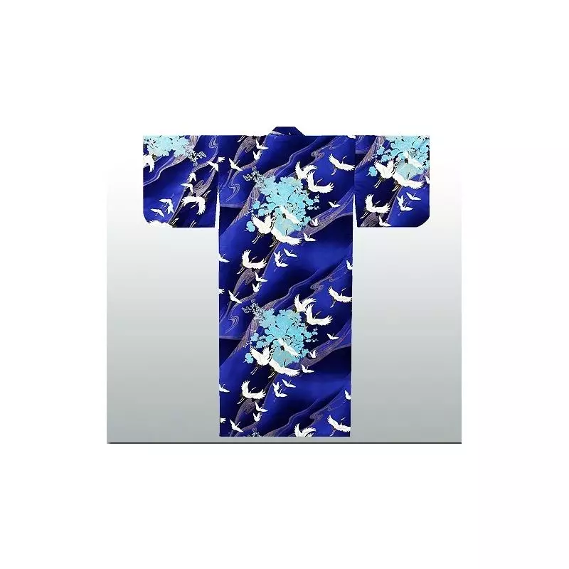 Kimono japonais coton bleu oiseaux grue