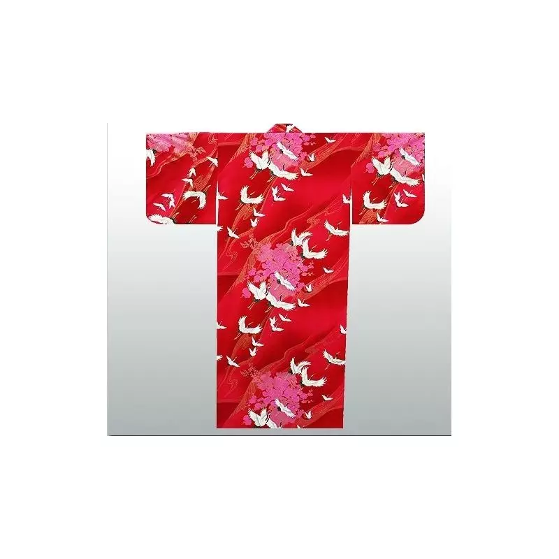 Kimono japonais coton rouge oiseaux grue