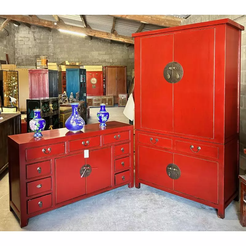 Duo armoire et buffet chinois rouge