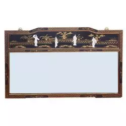 Miroir chinois laqué noir incrusté de nacre Longueur 122cm