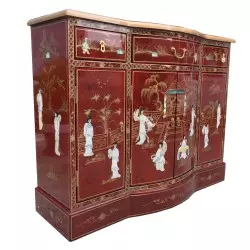 Buffet chinois rouge avec incrustations