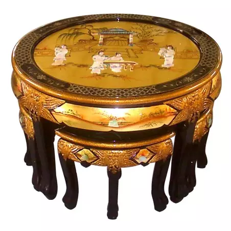 Table chinoise de salon et 4 tabourets