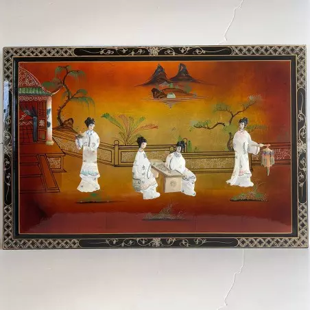 Tableau chinois mordoré incrusté de nacres