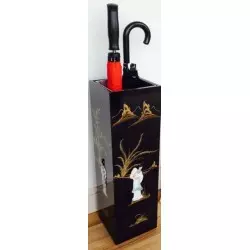 Porte parapluie en bois laqué doré motif oiseau grue