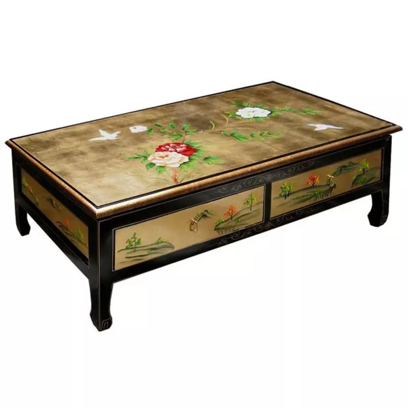 Table chinoise de salon dorée à la feuille